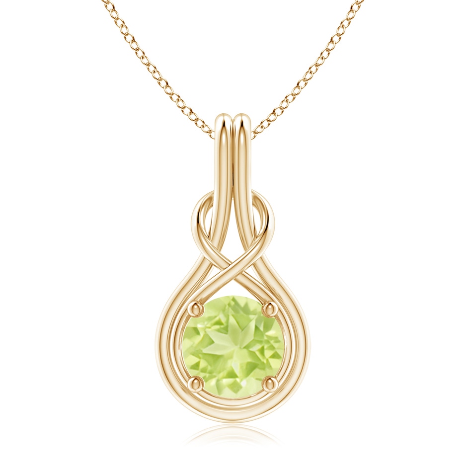 8mm A Round Peridot Solitaire Infinity Knot Pendant in Yellow Gold 