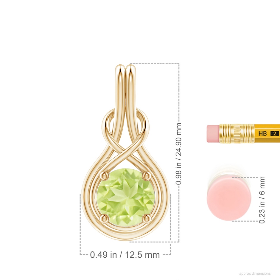 8mm A Round Peridot Solitaire Infinity Knot Pendant in Yellow Gold ruler