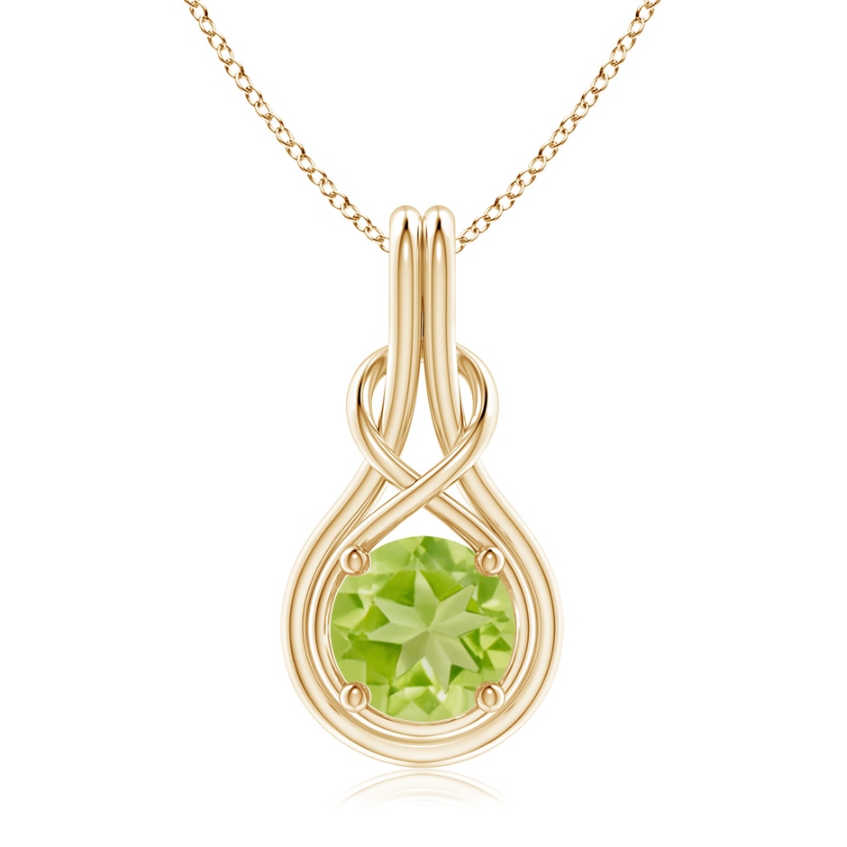 8mm AA Round Peridot Solitaire Infinity Knot Pendant in Yellow Gold 