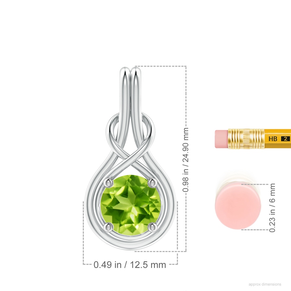 8mm AAA Round Peridot Solitaire Infinity Knot Pendant in White Gold ruler