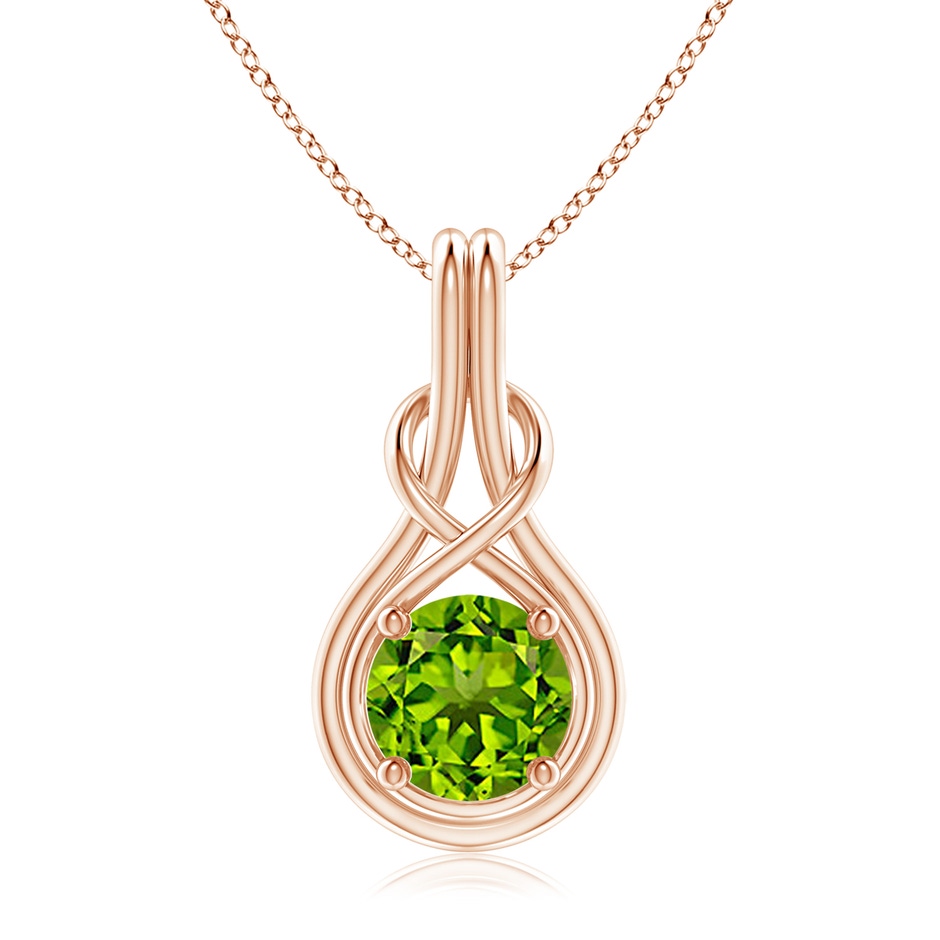 8mm AAAA Round Peridot Solitaire Infinity Knot Pendant in 18K Rose Gold 