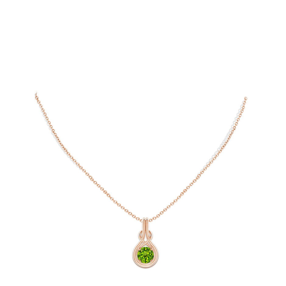 8mm AAAA Round Peridot Solitaire Infinity Knot Pendant in 18K Rose Gold pen
