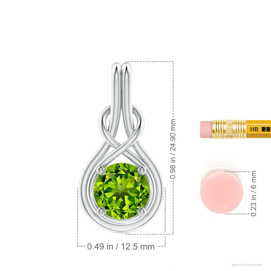 8mm AAAA Round Peridot Solitaire Infinity Knot Pendant in P950 Platinum ruler