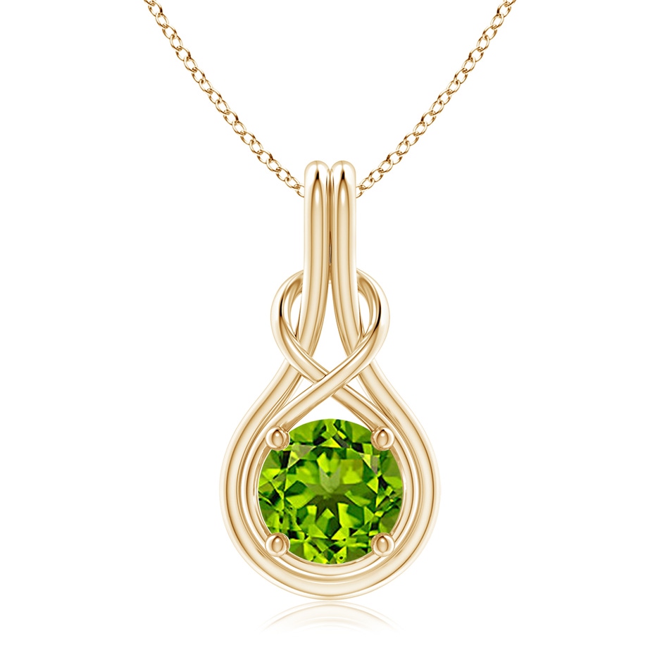 8mm AAAA Round Peridot Solitaire Infinity Knot Pendant in Yellow Gold 