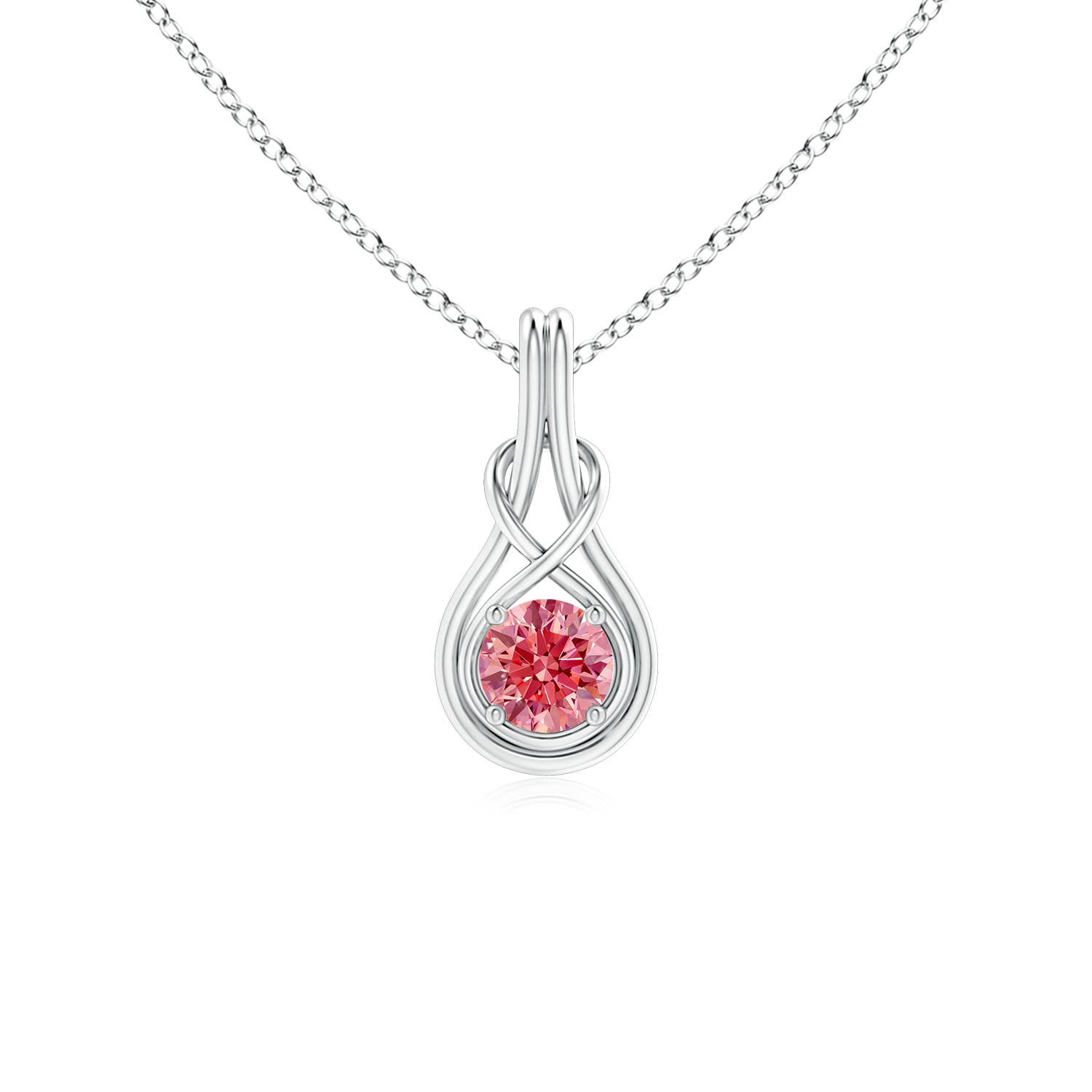 Angara 0.5 CTW Round Fancy Intense Pink Diamond Solitaire Infinity Knot Pendant in 14K White Gold