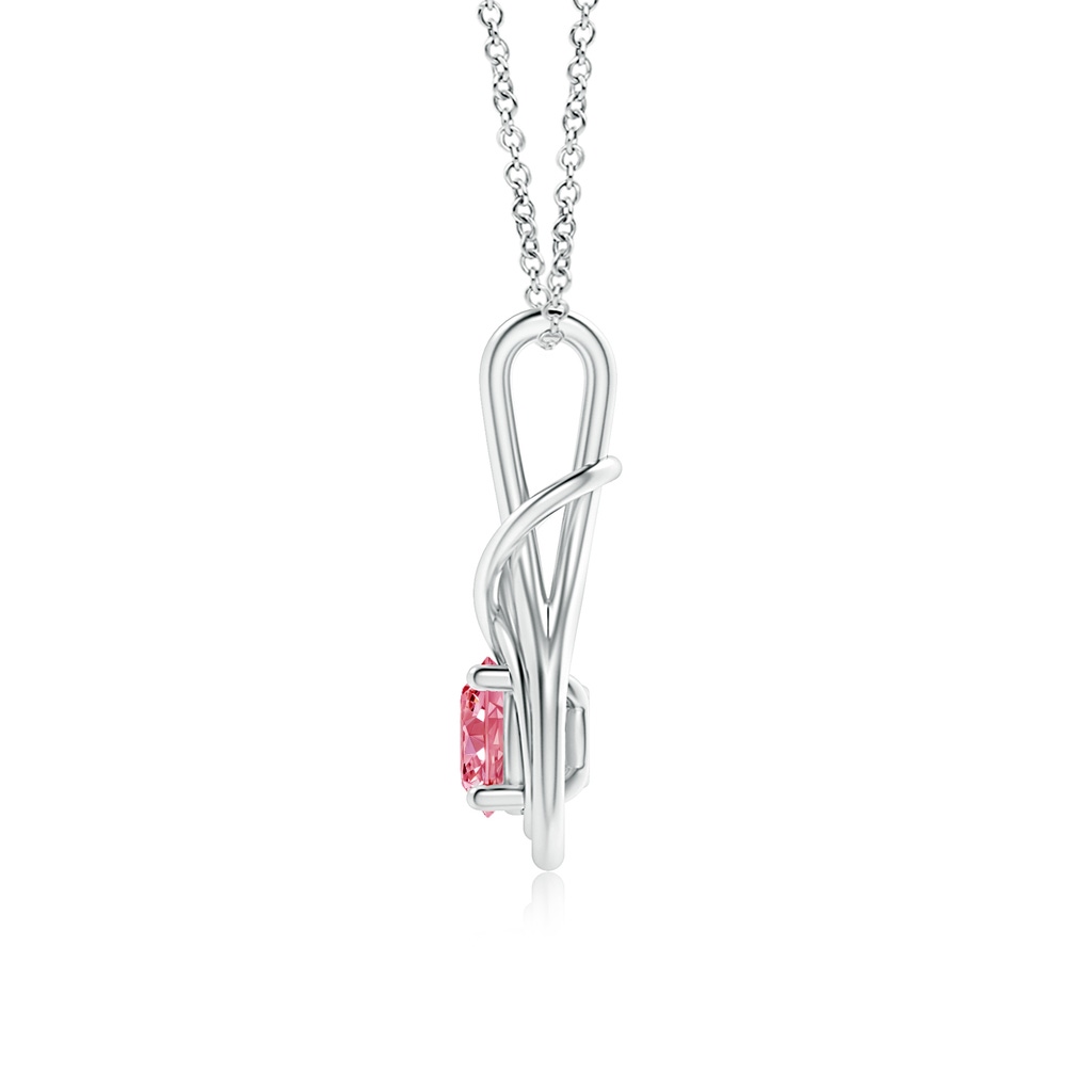 6.4mm AAAA Round Fancy Intense Pink Diamond Solitaire Infinity Knot Pendant in White Gold - side 199