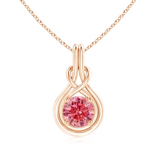 8.1mm AAAA Round Fancy Intense Pink Diamond Solitaire Infinity Knot Pendant in 9K Rose Gold