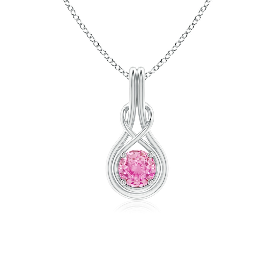 5mm A Round Pink Sapphire Solitaire Infinity Knot Pendant in White Gold 
