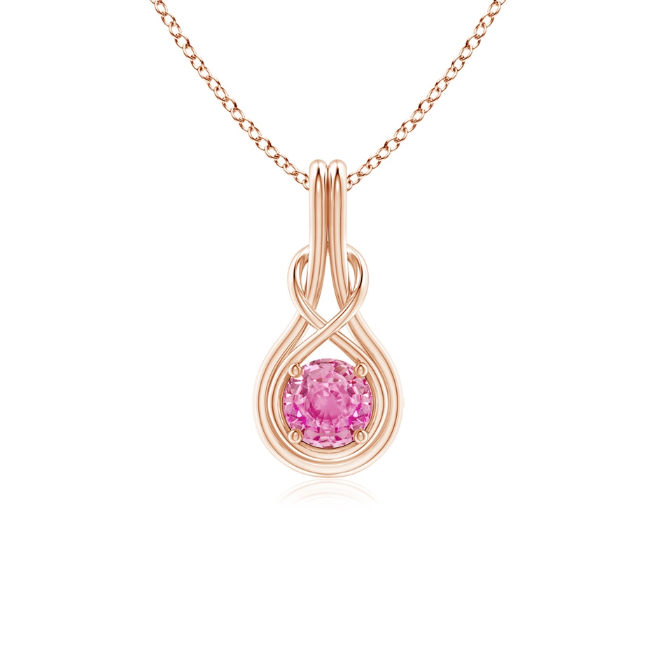 5mm AA Round Pink Sapphire Solitaire Infinity Knot Pendant in Rose Gold 