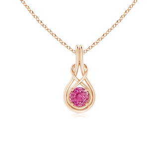 5mm AAA Round Pink Sapphire Solitaire Infinity Knot Pendant in Rose Gold