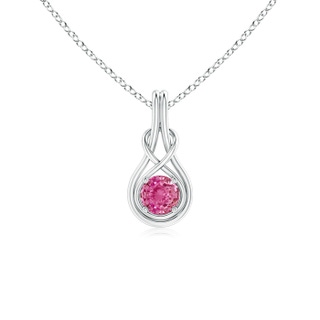 5mm AAA Round Pink Sapphire Solitaire Infinity Knot Pendant in White Gold
