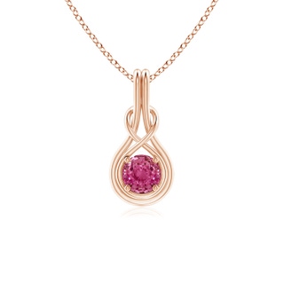 5mm AAAA Round Pink Sapphire Solitaire Infinity Knot Pendant in 9K Rose Gold