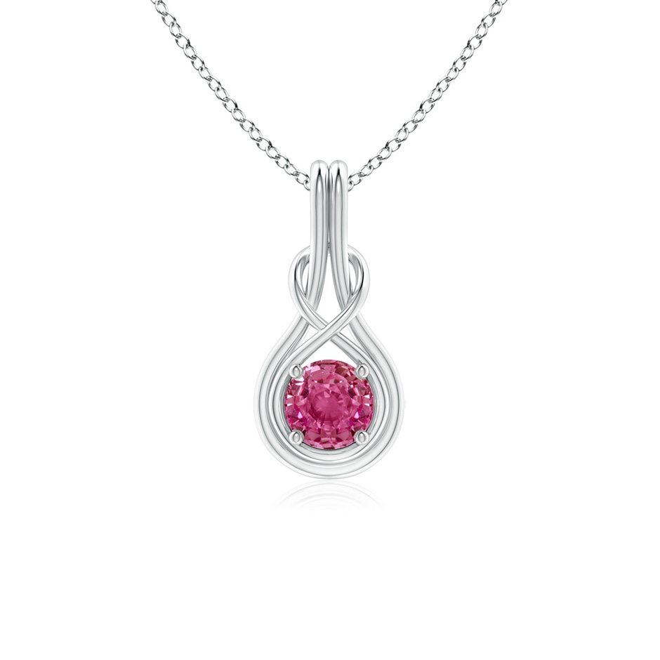 5mm AAAA Round Pink Sapphire Solitaire Infinity Knot Pendant in P950 Platinum 