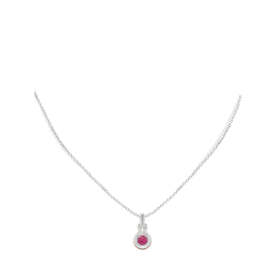 5mm AAAA Round Pink Sapphire Solitaire Infinity Knot Pendant in P950 Platinum pen