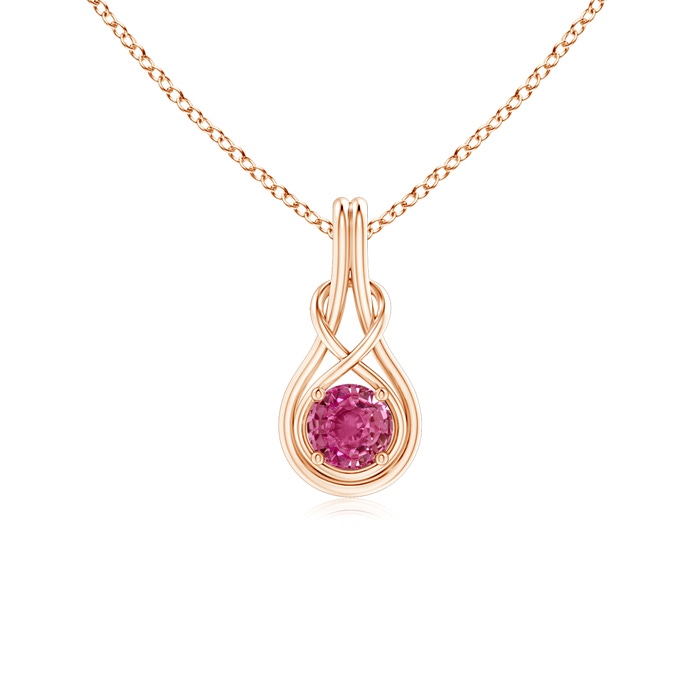 5mm AAAA Round Pink Sapphire Solitaire Infinity Knot Pendant in Rose Gold