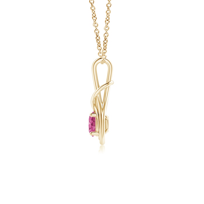 5mm AAAA Round Pink Sapphire Solitaire Infinity Knot Pendant in Yellow Gold Side 1