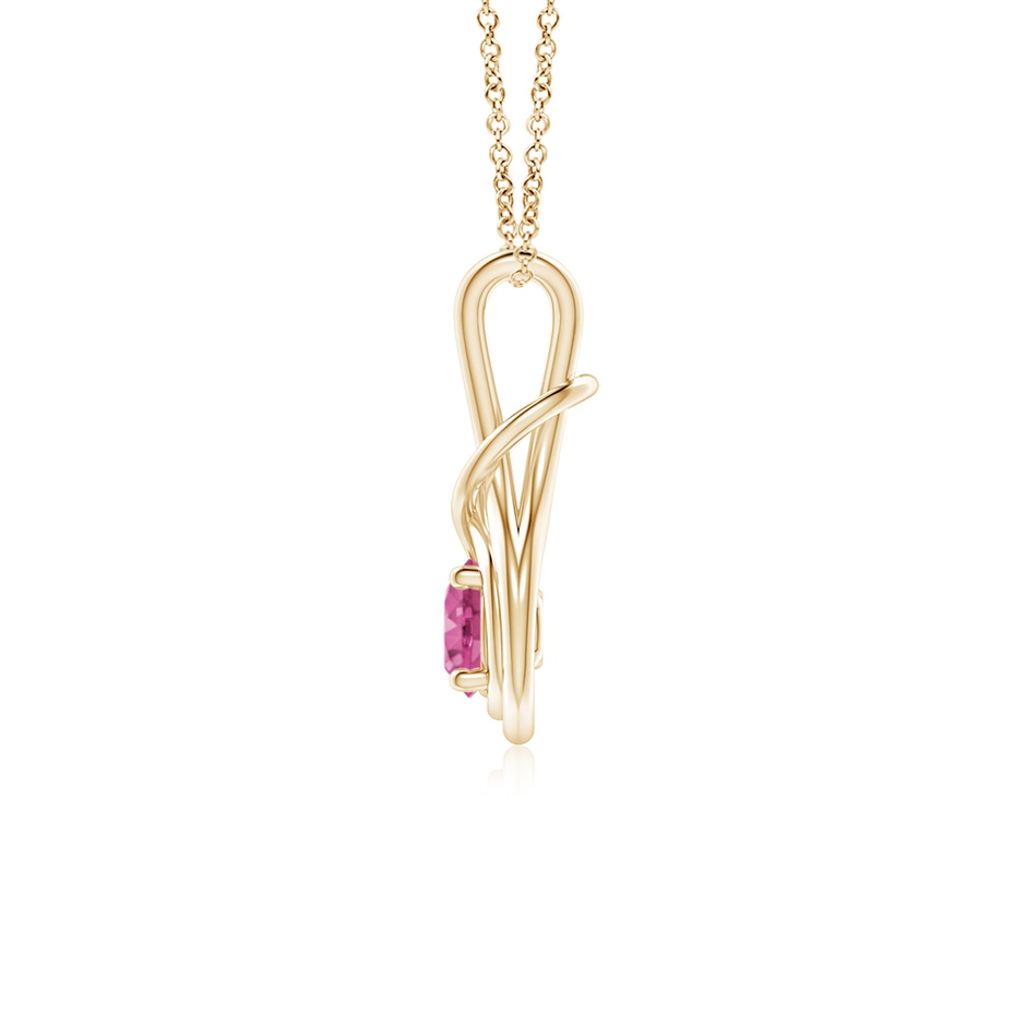 5mm AAAA Round Pink Sapphire Solitaire Infinity Knot Pendant in Yellow Gold side 199