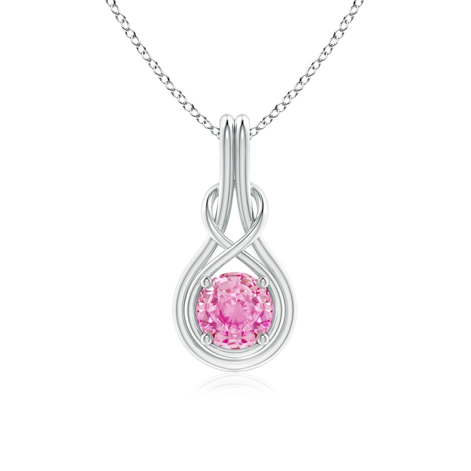 6mm A Round Pink Sapphire Solitaire Infinity Knot Pendant in White Gold 