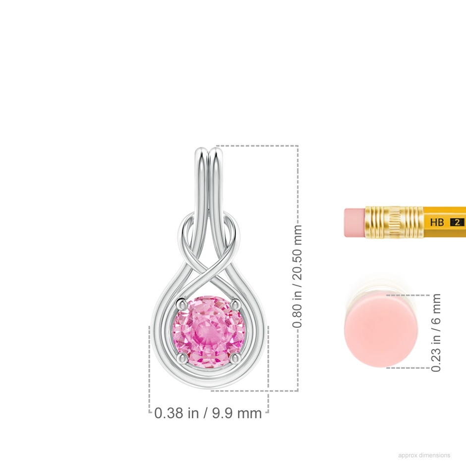 6mm A Round Pink Sapphire Solitaire Infinity Knot Pendant in White Gold ruler