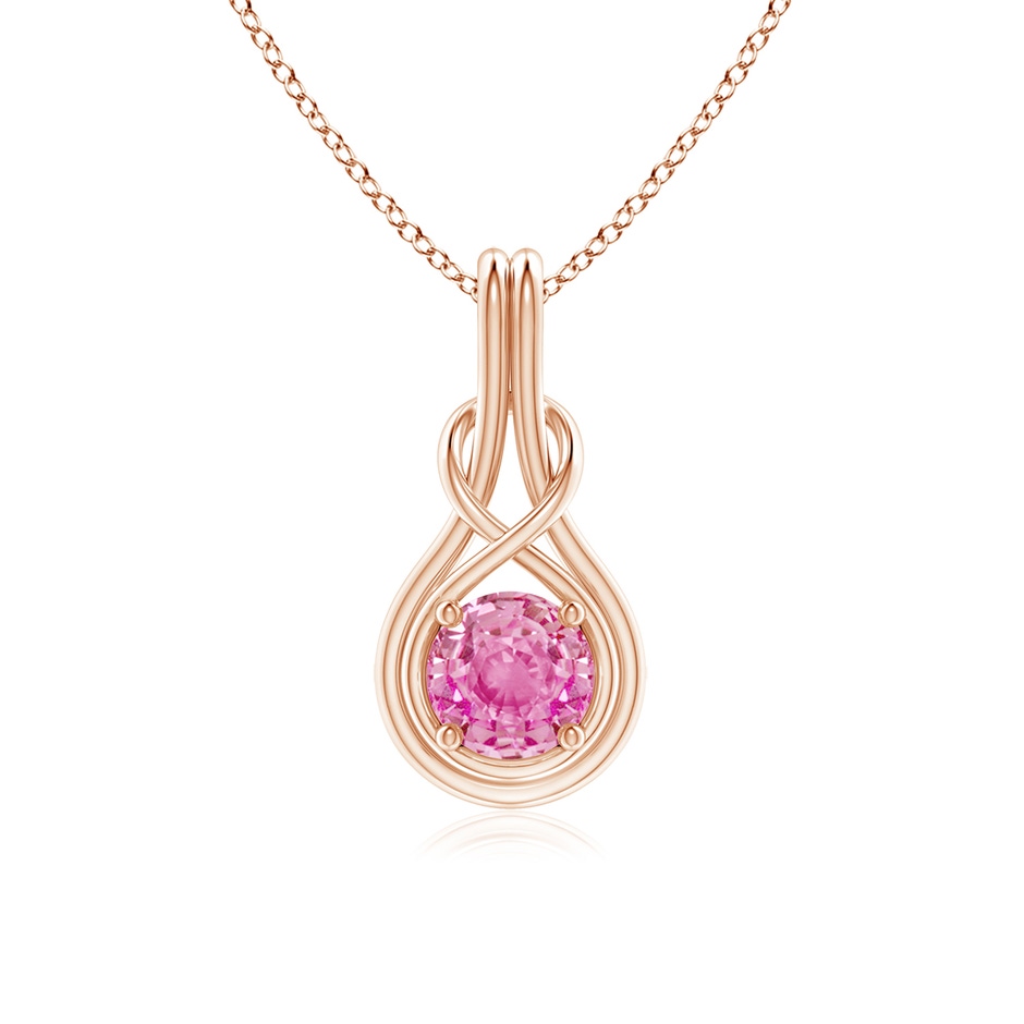 6mm AA Round Pink Sapphire Solitaire Infinity Knot Pendant in Rose Gold 
