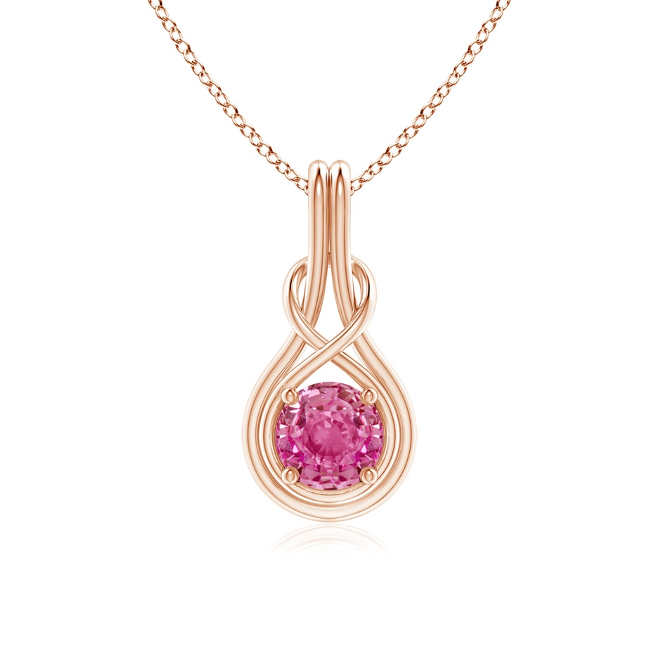 6mm AAA Round Pink Sapphire Solitaire Infinity Knot Pendant in Rose Gold 