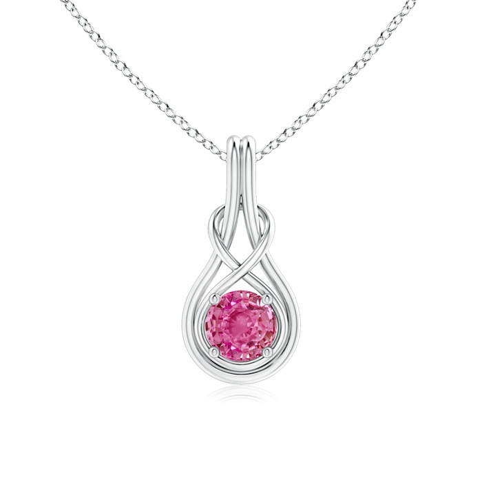 6mm AAA Round Pink Sapphire Solitaire Infinity Knot Pendant in White Gold 