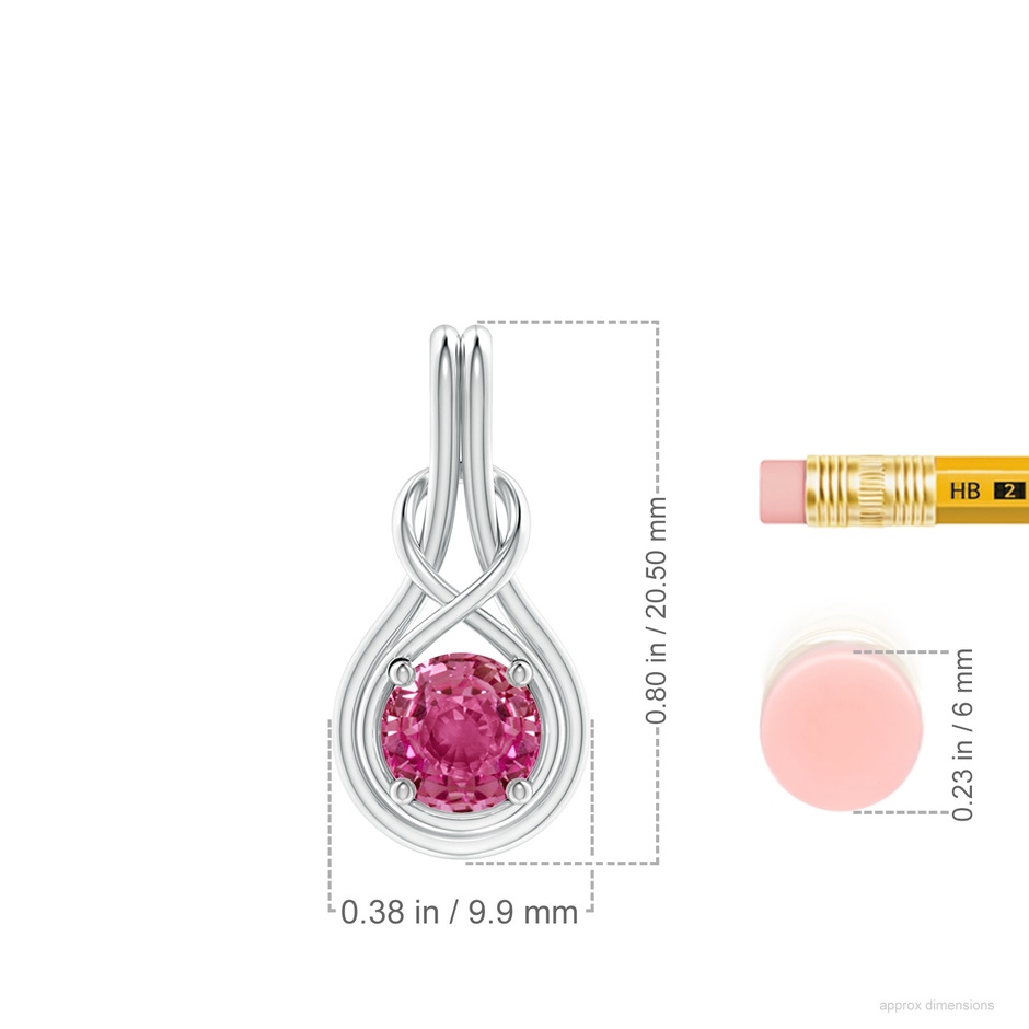 6mm AAAA Round Pink Sapphire Solitaire Infinity Knot Pendant in P950 Platinum ruler