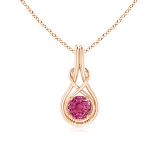 6mm AAAA Round Pink Sapphire Solitaire Infinity Knot Pendant in Rose Gold