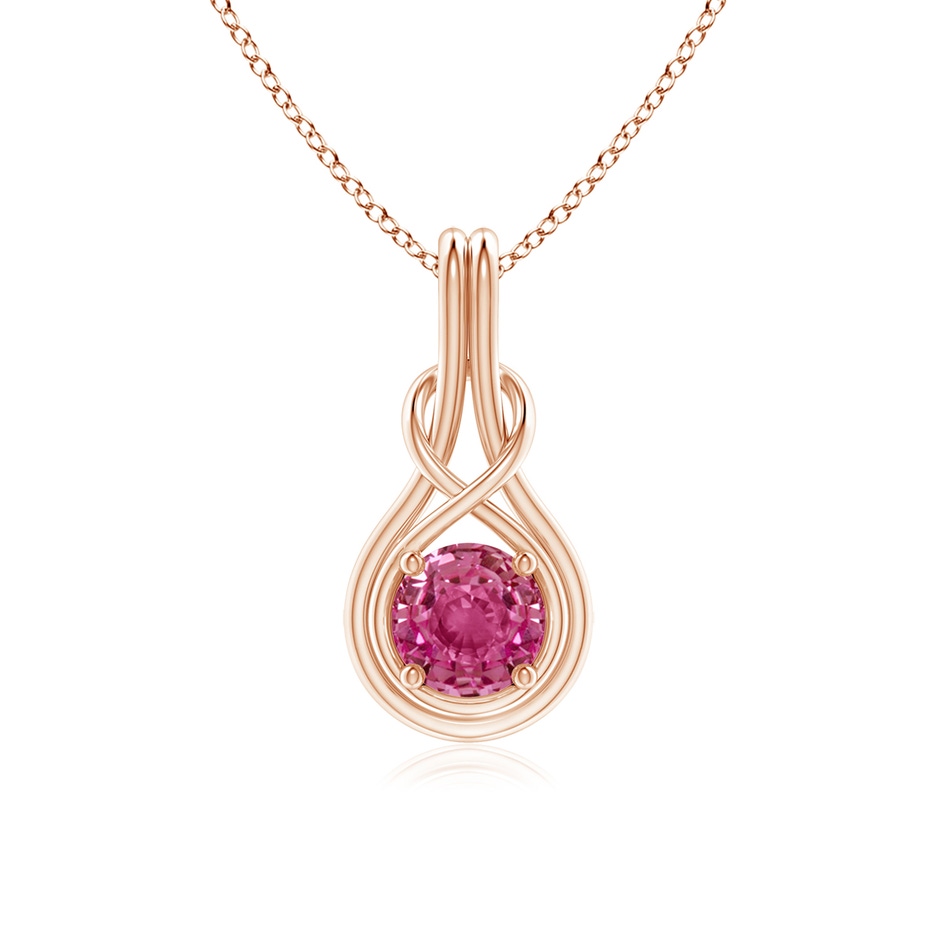 6mm AAAA Round Pink Sapphire Solitaire Infinity Knot Pendant in Rose Gold 