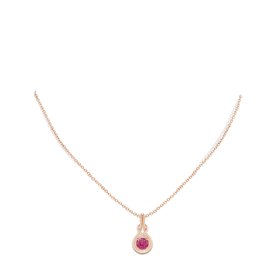 6mm AAAA Round Pink Sapphire Solitaire Infinity Knot Pendant in Rose Gold pen