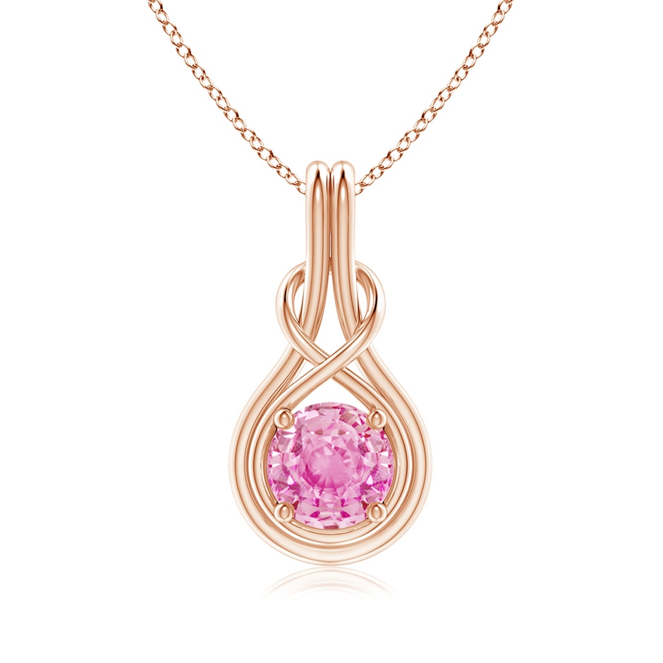 7mm A Round Pink Sapphire Solitaire Infinity Knot Pendant in Rose Gold 