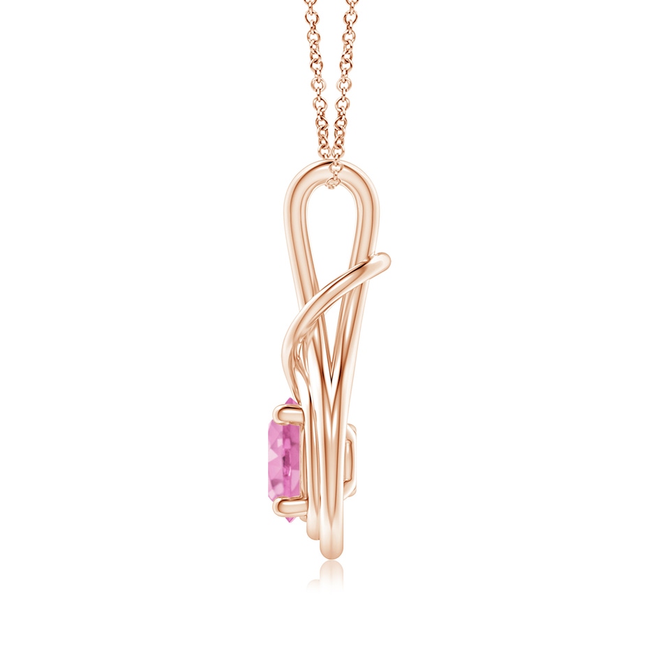 7mm A Round Pink Sapphire Solitaire Infinity Knot Pendant in Rose Gold side 199