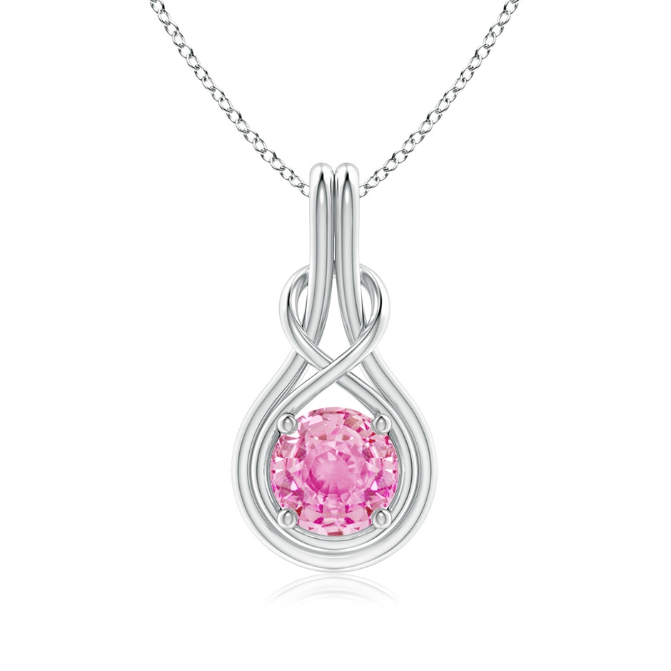 7mm A Round Pink Sapphire Solitaire Infinity Knot Pendant in White Gold 