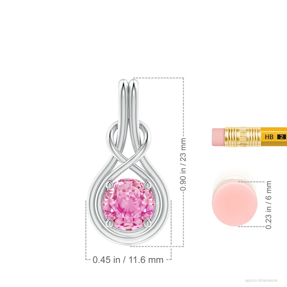 7mm A Round Pink Sapphire Solitaire Infinity Knot Pendant in White Gold ruler