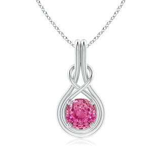 7mm AAA Round Pink Sapphire Solitaire Infinity Knot Pendant in P950 Platinum
