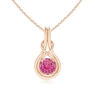 7mm AAA Round Pink Sapphire Solitaire Infinity Knot Pendant in Rose Gold