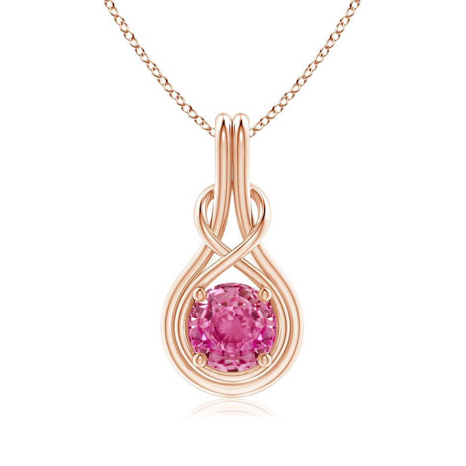 7mm AAA Round Pink Sapphire Solitaire Infinity Knot Pendant in Rose Gold 