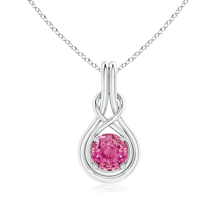 7mm AAA Round Pink Sapphire Solitaire Infinity Knot Pendant in White Gold 