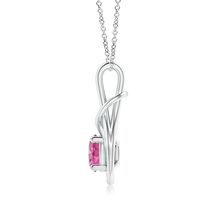 7mm AAA Round Pink Sapphire Solitaire Infinity Knot Pendant in White Gold Side 1