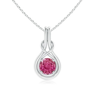 7mm AAAA Round Pink Sapphire Solitaire Infinity Knot Pendant in P950 Platinum