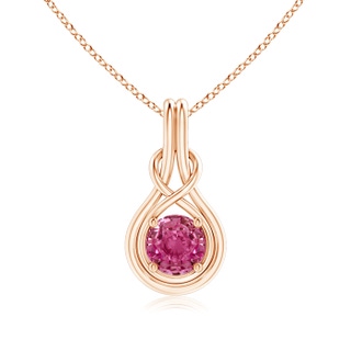 7mm AAAA Round Pink Sapphire Solitaire Infinity Knot Pendant in Rose Gold
