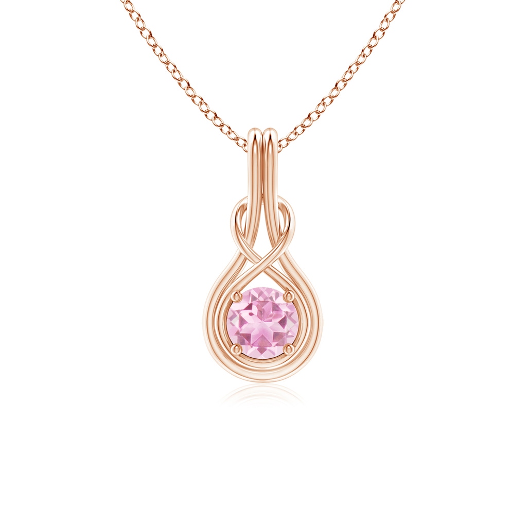 5mm A Round Pink Tourmaline Solitaire Infinity Knot Pendant in 9K Rose Gold
