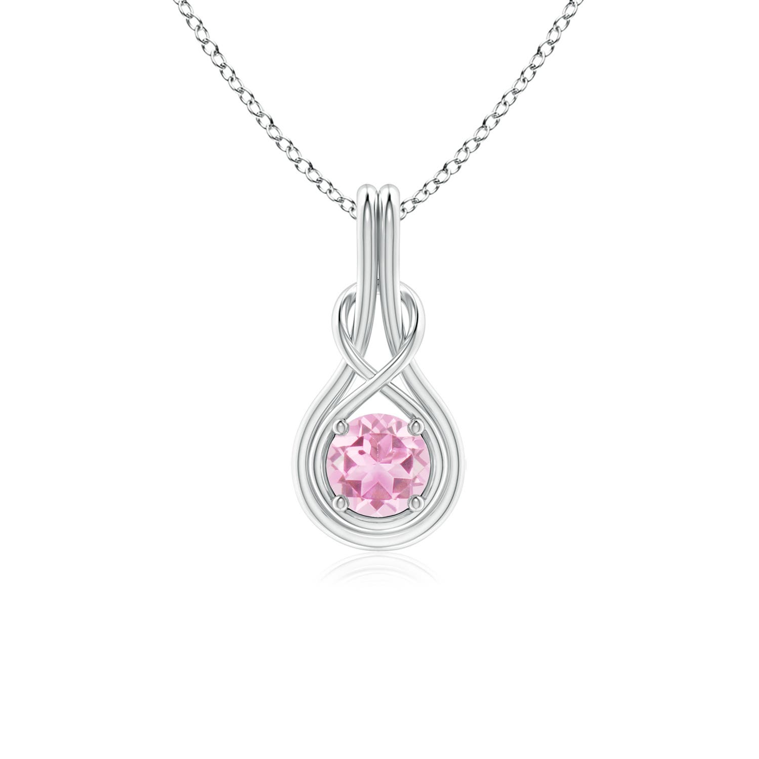 5mm A Round Pink Tourmaline Solitaire Infinity Knot Pendant in P950 Platinum