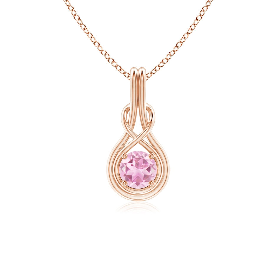 5mm A Round Pink Tourmaline Solitaire Infinity Knot Pendant in Rose Gold 