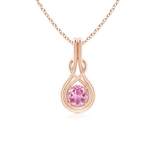 5mm AA Round Pink Tourmaline Solitaire Infinity Knot Pendant in 9K Rose Gold