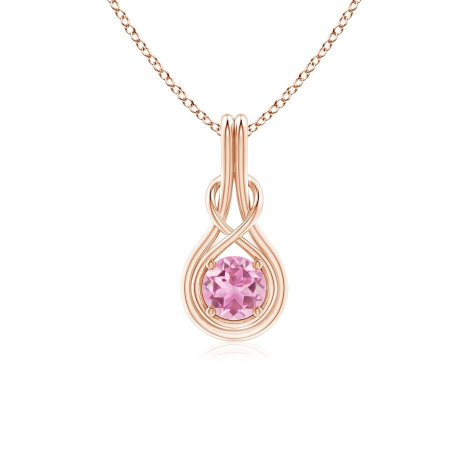 5mm AA Round Pink Tourmaline Solitaire Infinity Knot Pendant in Rose Gold 