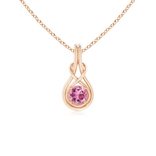 5mm AAA Round Pink Tourmaline Solitaire Infinity Knot Pendant in Rose Gold