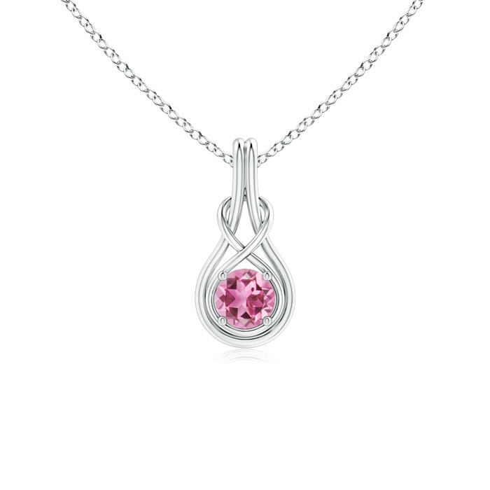 5mm AAA Round Pink Tourmaline Solitaire Infinity Knot Pendant in White Gold 
