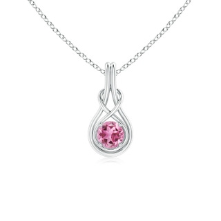 5mm AAA Round Pink Tourmaline Solitaire Infinity Knot Pendant in White Gold