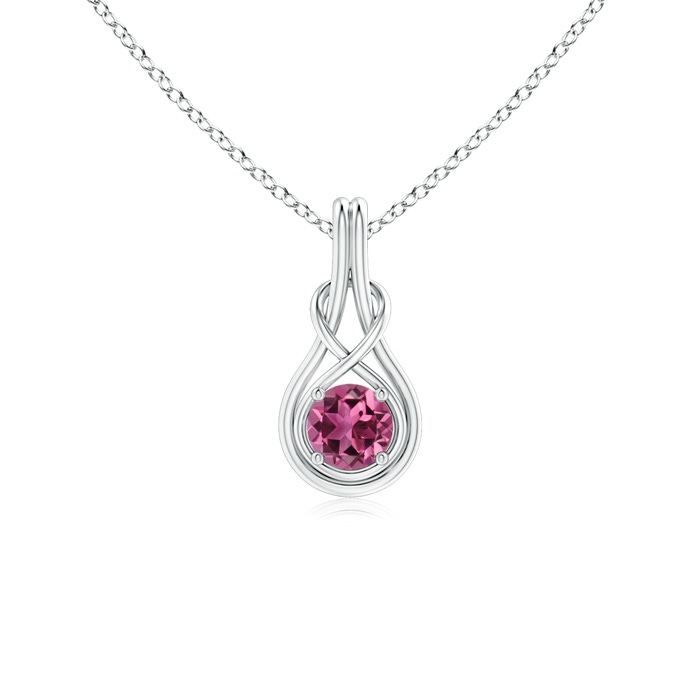 5mm AAAA Round Pink Tourmaline Solitaire Infinity Knot Pendant in P950 Platinum